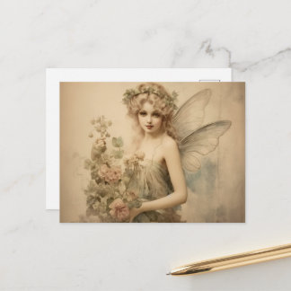 Vintage Fairy & Flowers Postcard