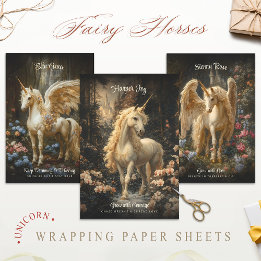 Vintage Fairy Forest Unicorn Fairyland Fairytale Wrapping Paper Sheets