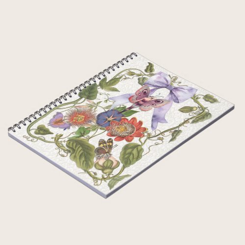 Vintage Fairy Garden Purple Bow Flower Baby Girl Notebook