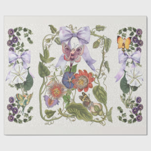 Vintage Fairy Garden Purple Bow Passion Flower Wrapping Paper