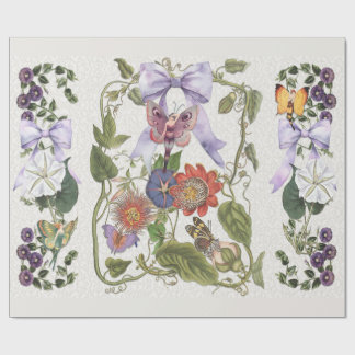 Vintage Fairy Garden Purple Bow Passion Flower Wrapping Paper
