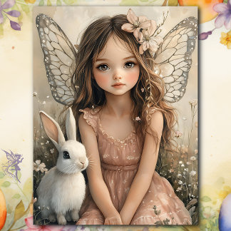 Vintage Fairy Girl with Butterfly Wings & Bunny Tissue Paper