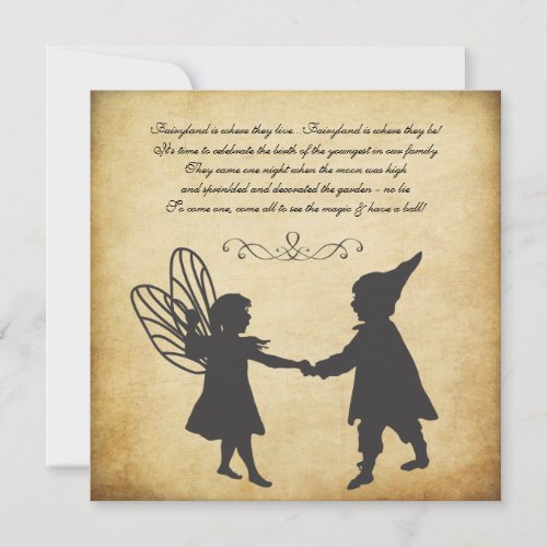 Vintage Fairy  Gnomes Birthday Garden Tea Party Invitation