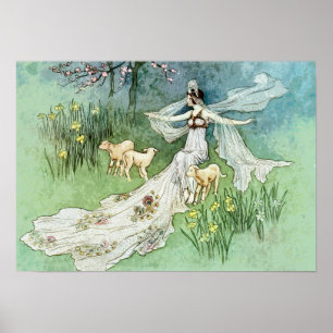 Vintage Fairy Illustration, Retro Fairytale Poster