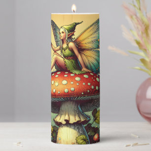 Vintage Fairy on a Retro Mushroom Fairytale Pillar Candle