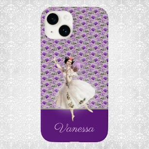 Vintage Fairy on Purple Floral Pattern with Name Case-Mate iPhone 14 Case