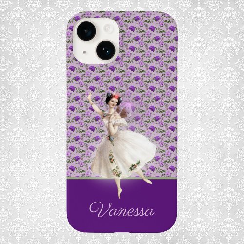 Vintage Fairy on Purple Floral Pattern with Name Case_Mate iPhone 14 Case