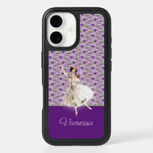 Vintage Fairy on Purple Floral Pattern with Name iPhone 16 Case
