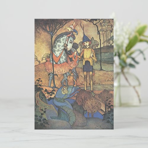 Vintage Fairy Tale A Brave Knight and Dragon