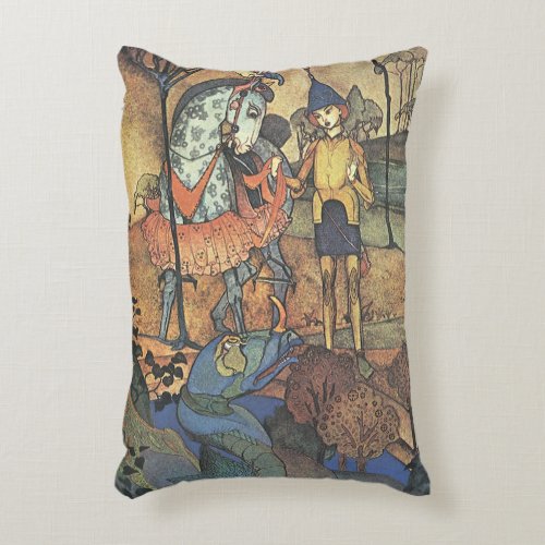 Vintage Fairy Tale A Brave Knight and Dragon Accent Pillow