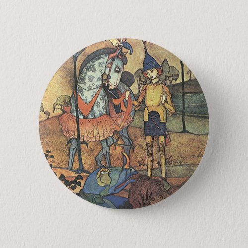 Vintage Fairy Tale A Brave Knight and Dragon Button