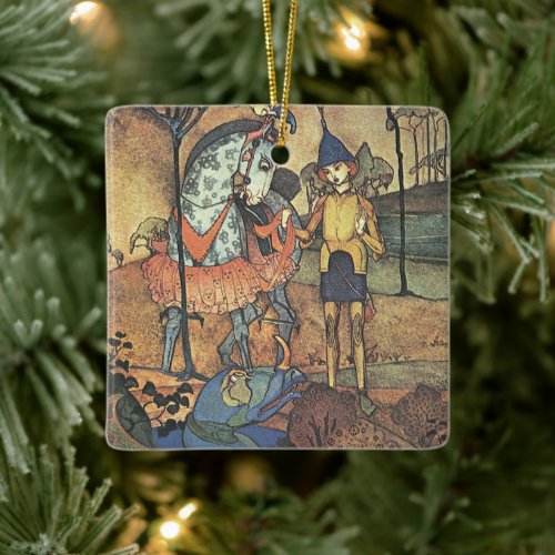 Vintage Fairy Tale, A Brave Knight and Dragon Ceramic Ornament