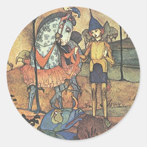 Vintage Fairy Tale A Brave Knight and Dragon Classic Round Sticker