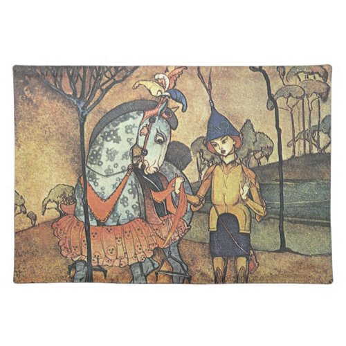 Vintage Fairy Tale A Brave Knight and Dragon Cloth Placemat