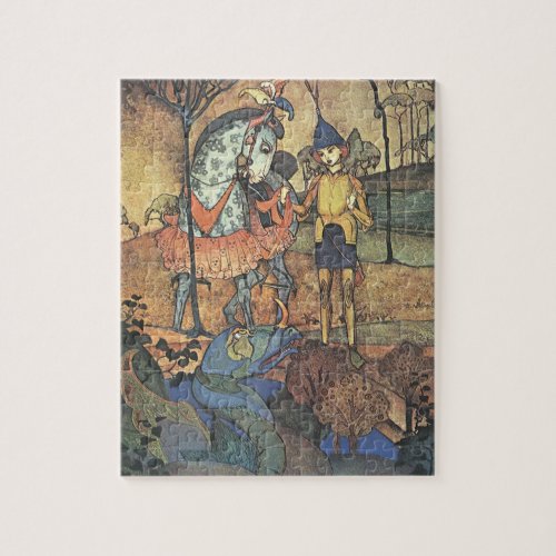 Vintage Fairy Tale A Brave Knight and Dragon Jigsaw Puzzle