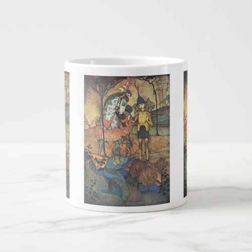 Vintage Fairy Tale A Brave Knight and Dragon Large Coffee Mug