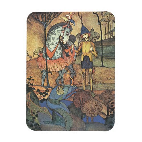 Vintage Fairy Tale A Brave Knight and Dragon Magnet
