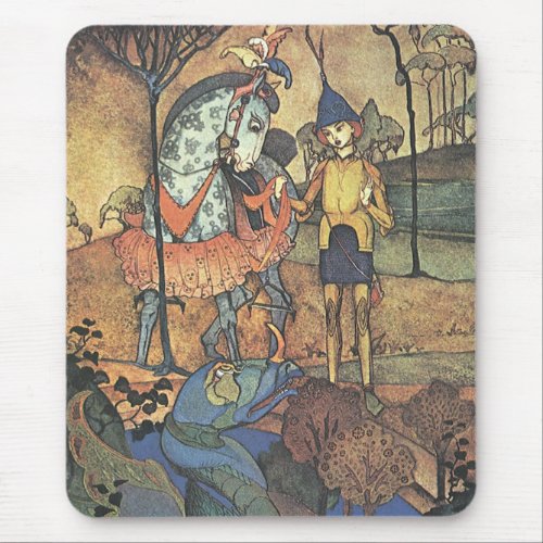 Vintage Fairy Tale A Brave Knight and Dragon Mouse Pad