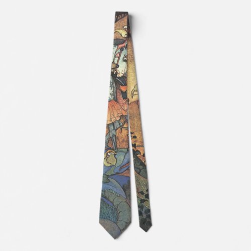 Vintage Fairy Tale A Brave Knight and Dragon Neck Tie
