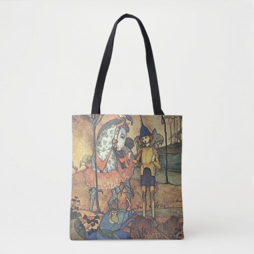 Vintage Fairy Tale A Brave Knight and Dragon Tote Bag
