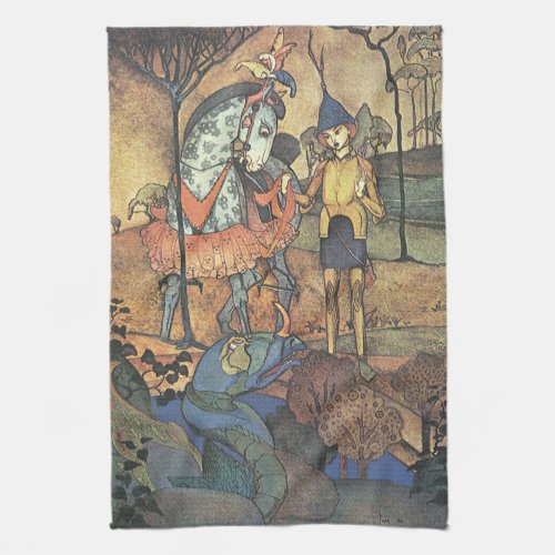 Vintage Fairy Tale A Brave Knight and Dragon Towel