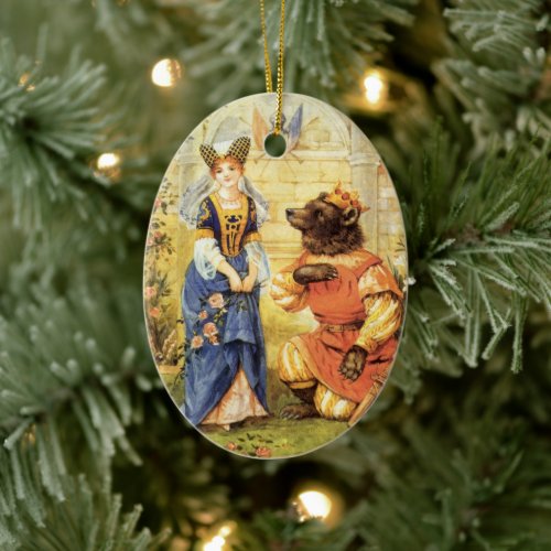 Vintage Fairy Tale Beauty and the Beast Ceramic Ornament