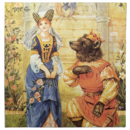 Vintage Fairy Tale Beauty and the Beast Cloth Napkin