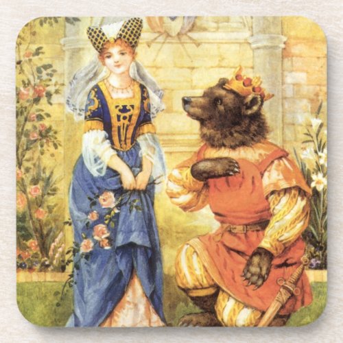 Vintage Fairy Tale Beauty and the Beast Coaster