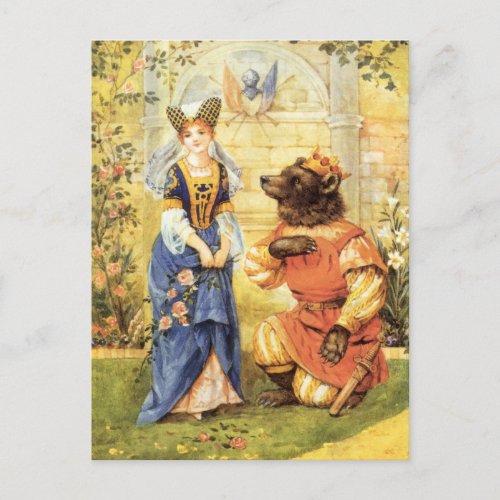 Vintage Fairy Tale Beauty and the Beast Postcard