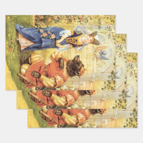 Vintage Fairy Tale Beauty and the Beast Wrapping Paper Sheets