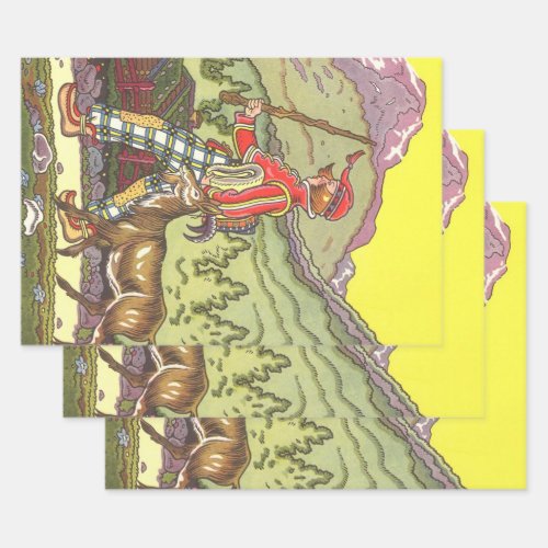 Vintage Fairy Tale Boy and the North Wind Hauman Wrapping Paper Sheets