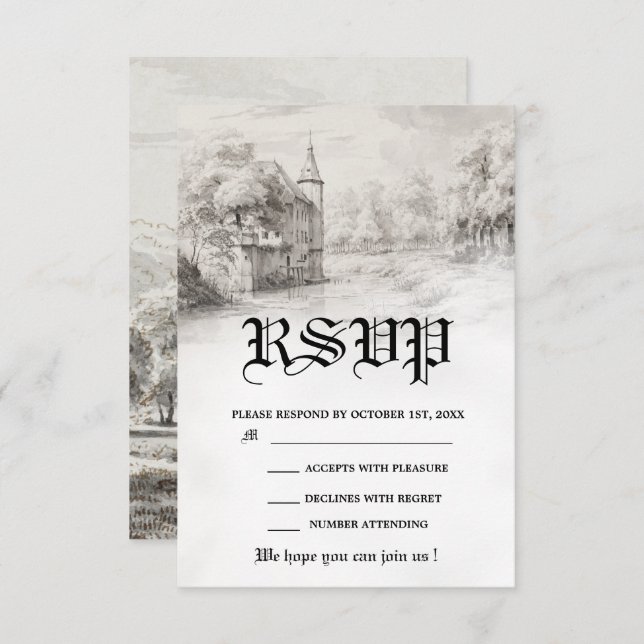 Vintage  Fairy tale Castle Wedding  RSVP Card (Front/Back)