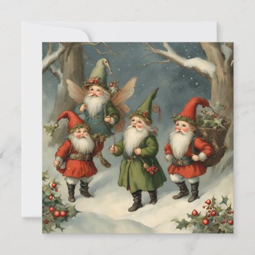 Vintage Fairy Tale Christmas Gnomes in the Forest Card