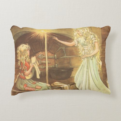 Vintage Fairy Tale Cinderella and Fairy Godmother Accent Pillow