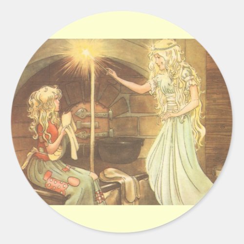 Vintage Fairy Tale Cinderella and Fairy Godmother Classic Round Sticker