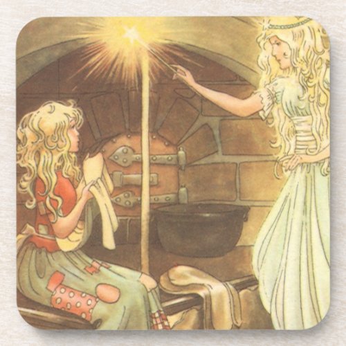 Vintage Fairy Tale Cinderella and Fairy Godmother Drink Coaster