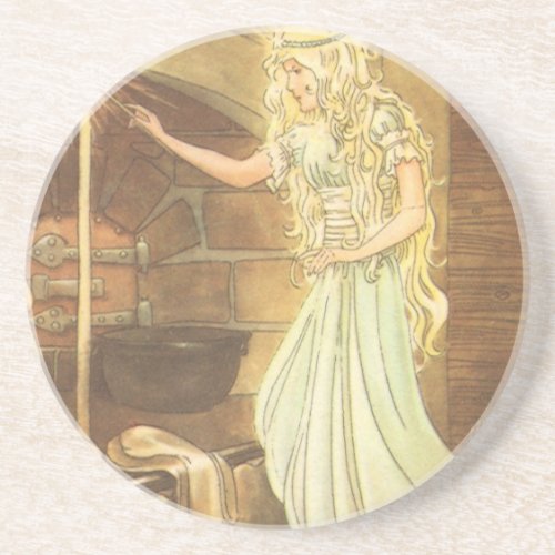 Vintage Fairy Tale Cinderella and Fairy Godmother Drink Coaster