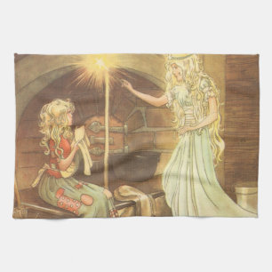 Vintage Fairy Tale, Cinderella and Fairy Godmother Kitchen Towel