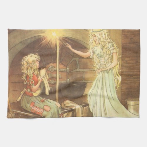 Vintage Fairy Tale Cinderella and Fairy Godmother Kitchen Towel