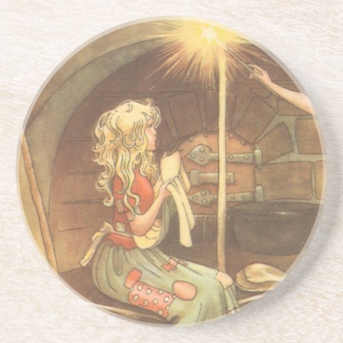 Vintage Fairy Tale Cinderella and Fairy Godmother Sandstone Coaster