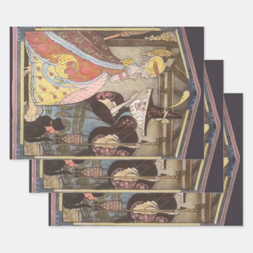 Vintage Fairy Tale Cinderella and Fairy Godmother Wrapping Paper Sheets