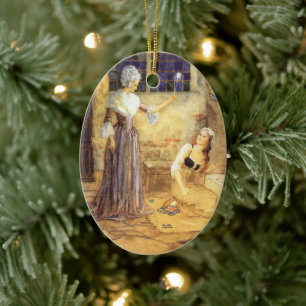 Vintage Fairy Tale Cinderella with Fairy Godmother Ceramic Ornament