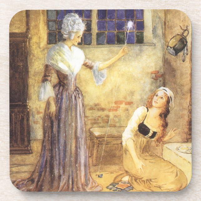Vintage Fairy Tale Cinderella with Fairy Godmother Coaster (Front)