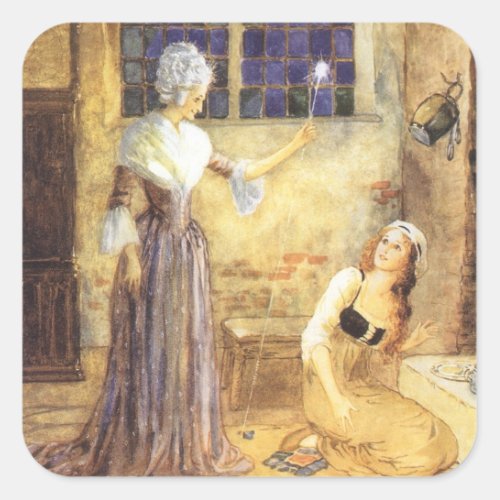 Vintage Fairy Tale Cinderella with Fairy Godmother Square Sticker