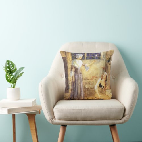 Vintage Fairy Tale Cinderella with Fairy Godmother Throw Pillow
