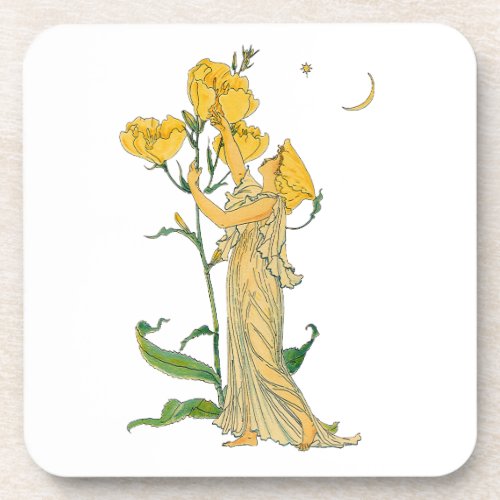 Vintage Fairy Tale Evening Primrose Walter Crane Beverage Coaster