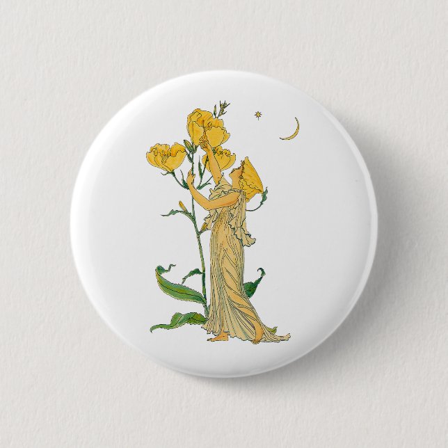 Vintage Fairy Tale, Evening Primrose, Walter Crane Button (Front)