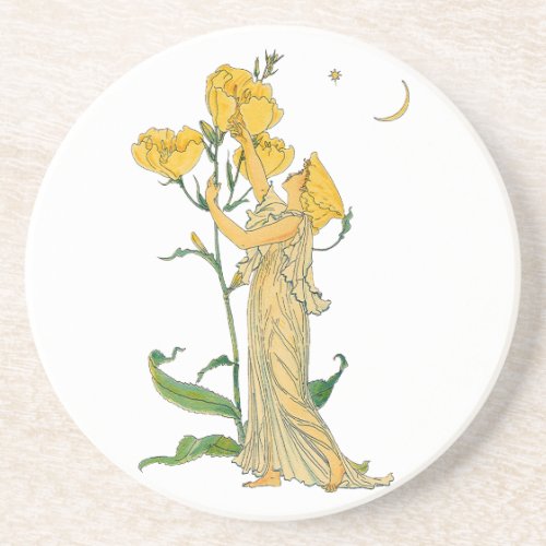 Vintage Fairy Tale Evening Primrose Walter Crane Sandstone Coaster