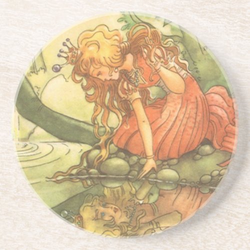 Vintage Fairy Tale Frog Prince Princess by Pond Coaster