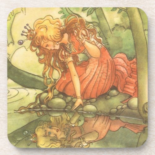 Vintage Fairy Tale Frog Prince Princess by Pond Drink Coaster